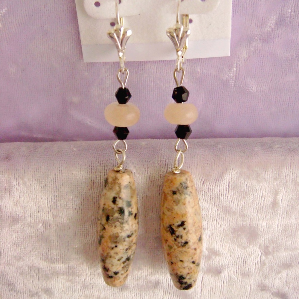 Spotted Jasper Black Bead Earrings